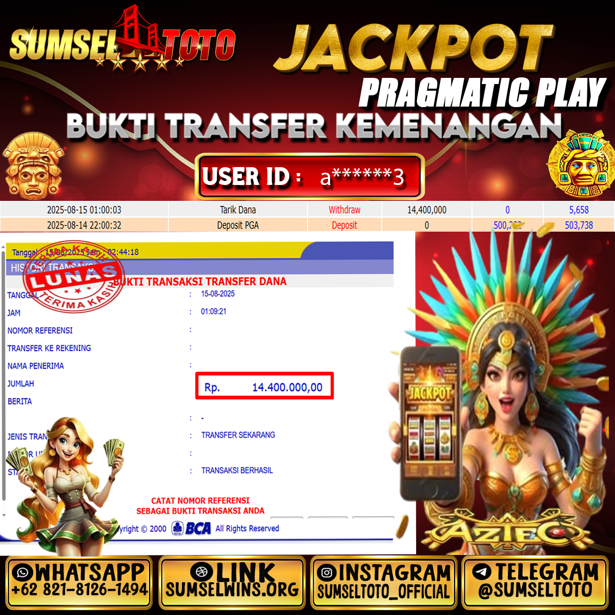 SUMSELTOTO JACKPOT ASTEC Rp.14,400,000.,- LUNAS